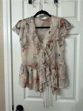 Philosophy Floral Ruffled Tie-Front Blouse